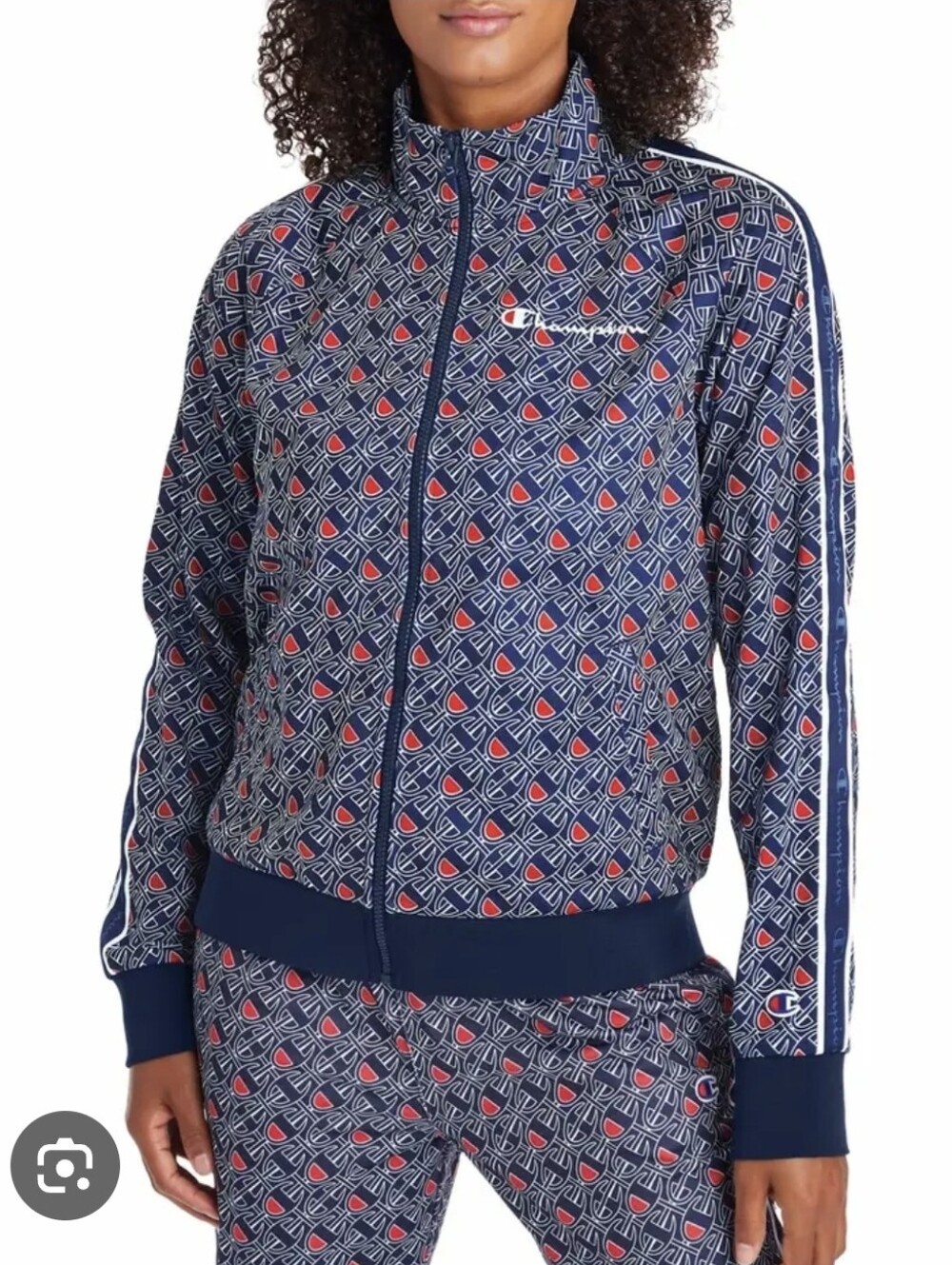 Champion Womens Navy Logo Print Track Jacket Size L